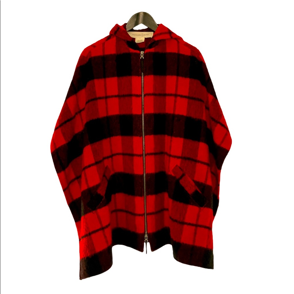 Treasure Bond Red and Black Plaid Cape Poncho